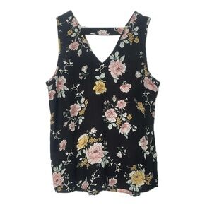 Maurices Sheer Black Floral Sleeveless Top, Pink and Yellow Flowers Size Medium